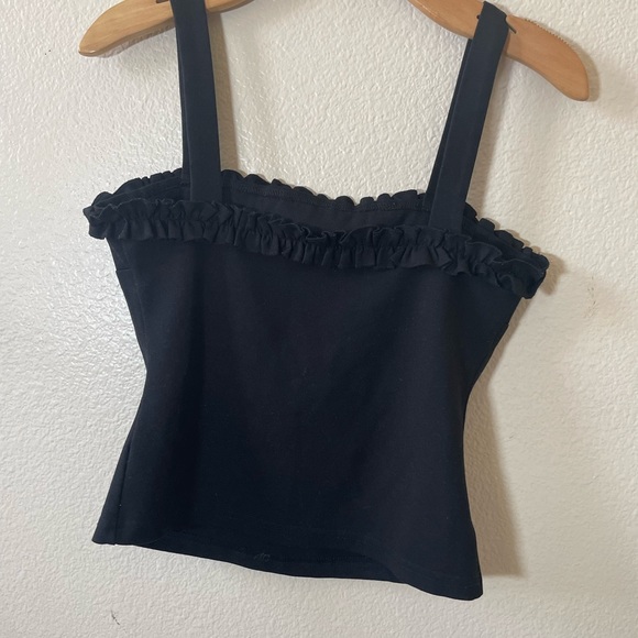 Glamorous/Revolve Solid Black Crop Tank Top w/ Ruffle Detail/ US 4 - Picture 7 of 11